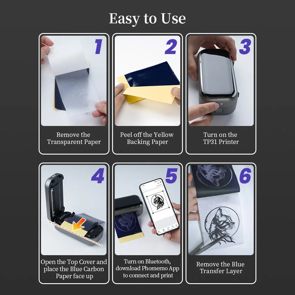 Tattoo Schablonendrucker TP31 – Bluetooth Thermodrucker für 80mm Transferpapier