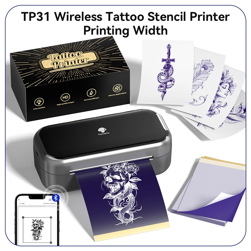 Tattoo Schablonendrucker TP31 – Bluetooth Thermodrucker für 80mm Transferpapier